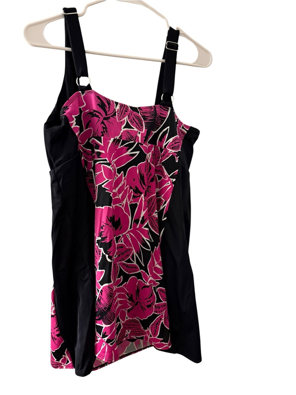 Catherines 18W Pink Black Tropical Floral Skirted One Piece Swim Dress - Picture 3 of 7